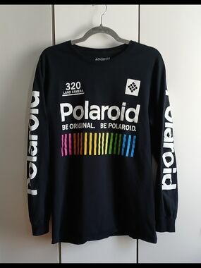 Polaroid Black Long Sleeve Tee with Rainbow Graphic